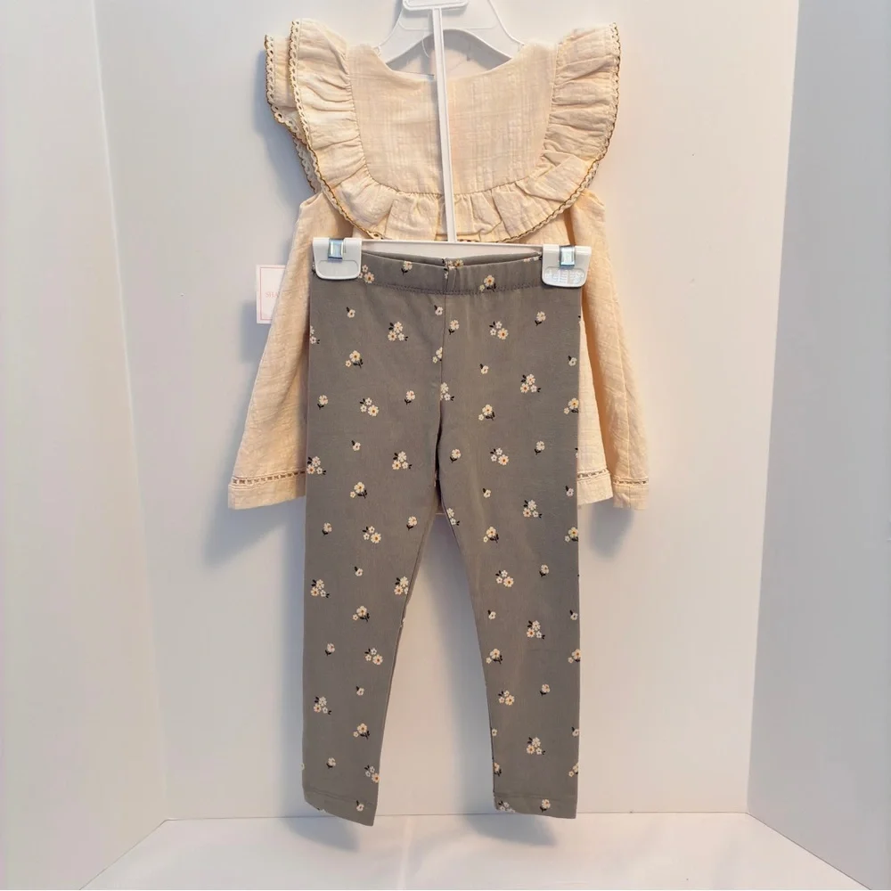 Shabby Chic Toddler Girl's Ruffle Top Leggings Headband 3 Piece Set Size 3T New